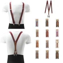 2.5cm Width Skinny Slim Fashion Basic Women Suspender Handmade Brown Female Leather Brace