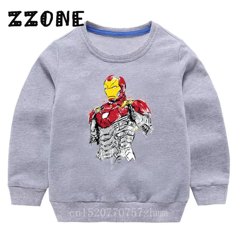 5279E-Gray Детские толстовки с капюшоном детские толстовки с героями мультфильма «Мстители Марвел», «Железный человек» хлопковый пуловер для малышей топы для девочек и мальчиков, осенняя одежда KYT5279 - Цвет: 5279E-Gray