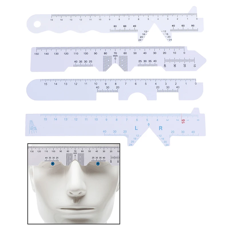 4pcs/Set White Eye Straight Edge PD Ruler Pupillary Distance Rulers 4 Types