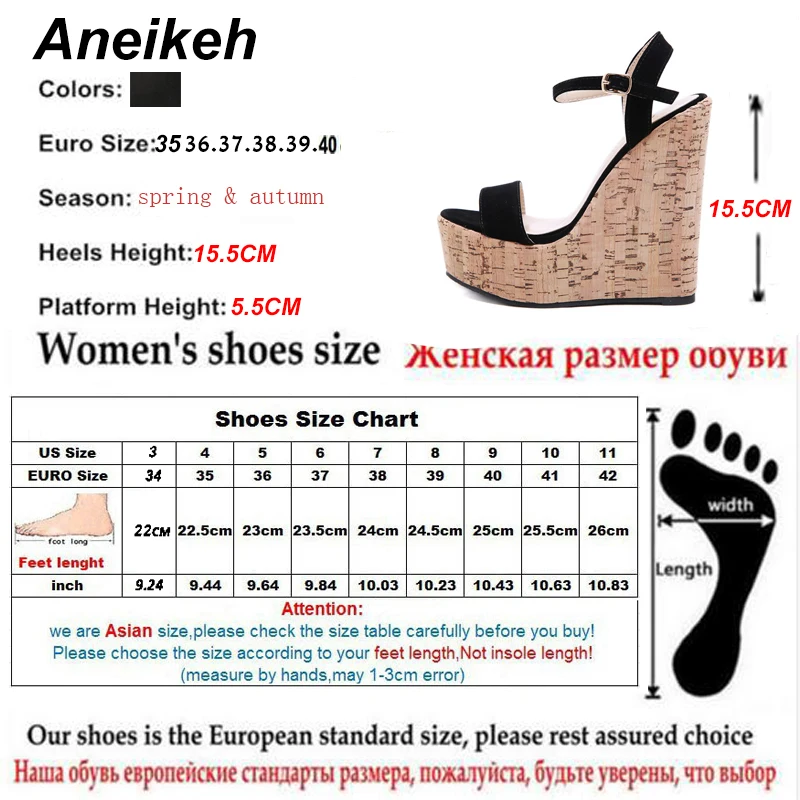 Aneikeh/модные босоножки из флока на танкетке; женские босоножки с пряжкой; вечерние туфли-лодочки на высоком каблуке; sandalias mujer; коллекция года; размеры 5-9