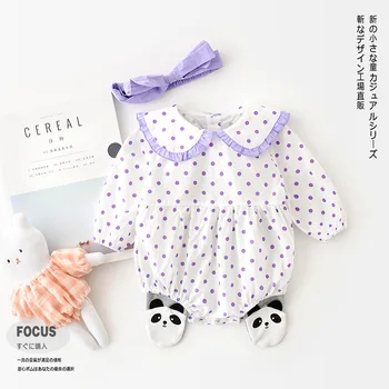 

Baby Jumpsuit 2020 Autumn New Cute Polka-dot Doll Collar Romper Long-sleeved Bodysuit Dress with Bow Hairband