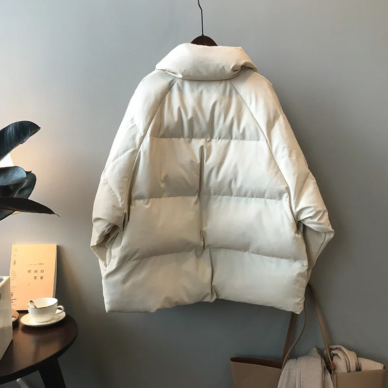 Women Winter Coat New Korean Stand Collar Loose Bat Sleeve Buckle Warm Down Cotton Padded Jacket 0612