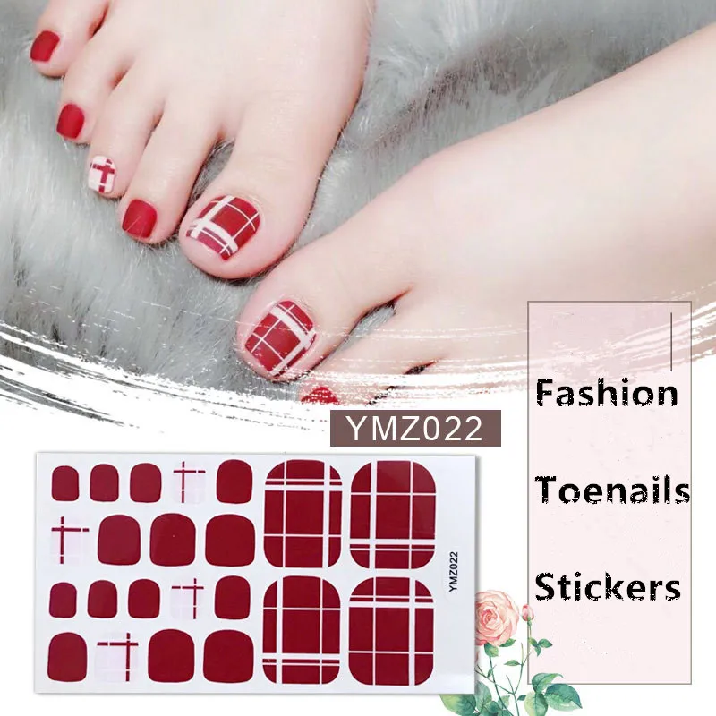 22tips/sheet Toe Nail Stickers Fashion Toe Nail Wraps Nail Art Full Cover Adhesive Foil Stickers Manicure Decals - Цвет: YMZ022