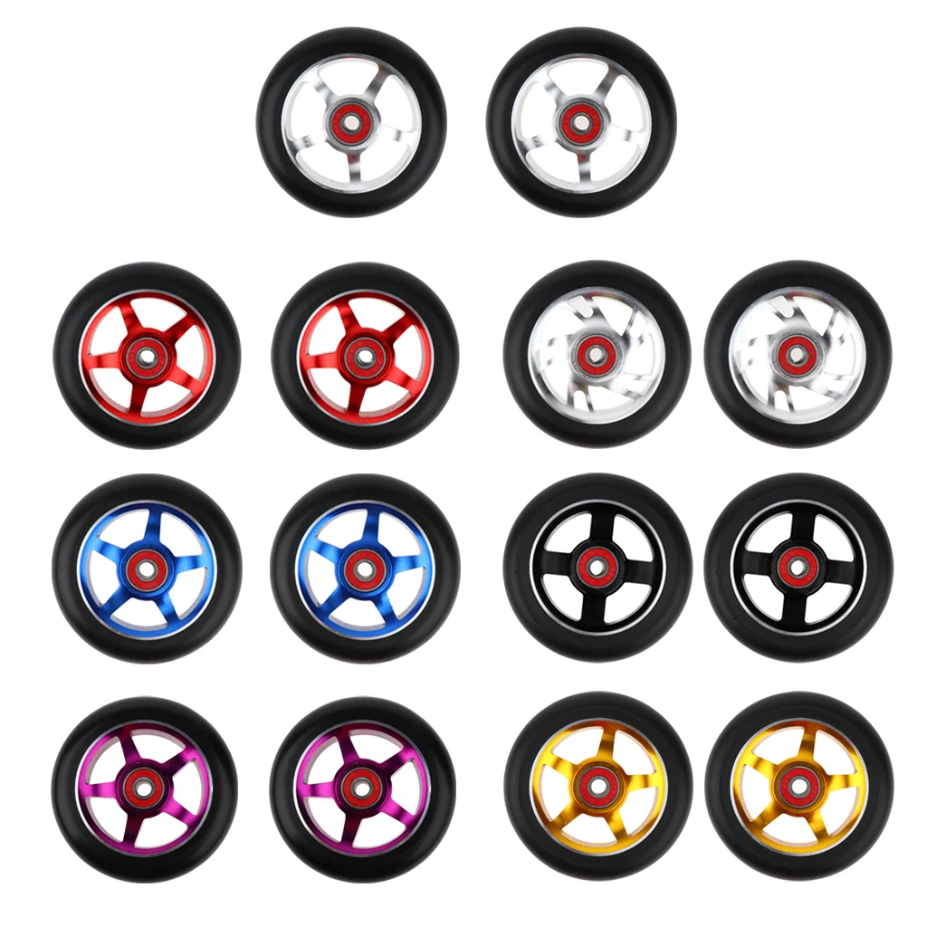 2pcs Replacement 100mm Push/Kick/Stunt Scooter Wheels Replacements with 608 ABEC-9 Bearings & Bushings