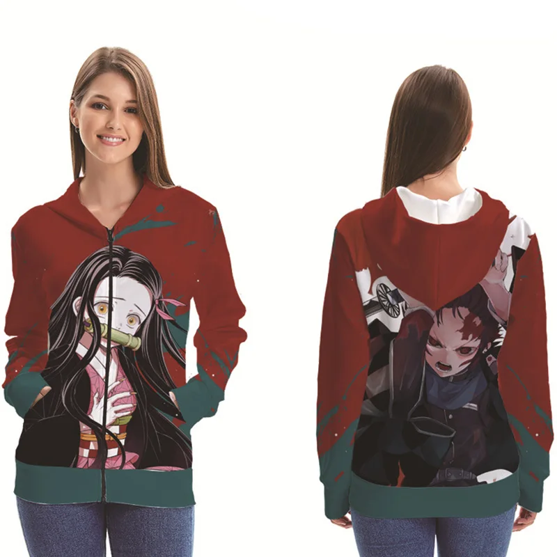 Демон убийца Kimetsu без Yaiba Nezuko камадо Tanjirou пуховая куртка с капюшоном в Косплэй костюм Для мужчин женская обувь на застежке-молнии толстовка с капюшоном в уличном стиле - Цвет: 2