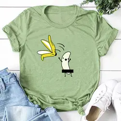 Повседневная забавная футболка из 100% хлопка, Женская открытая футболка с рисунком банана, с коротким рукавом и круглым вырезом, Женская