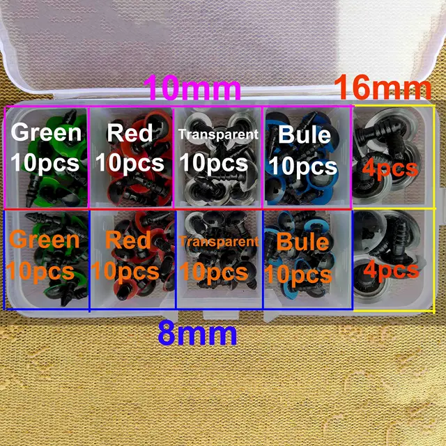 88pcs 8/10/16mm Plastic Crafts Safety Eyes For Toys Teddy Bear Doll Eyes With Washers Toy Puppet Doll DIY Amigurumi Accessories 4