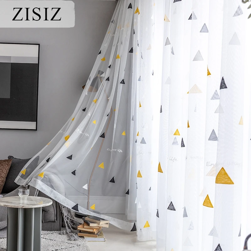 

ZISIZ Nordic Style Triangle Tulle Curtains for Children's Bedroom Kids Window Treatments Sheer for Living Room Finished Curtain