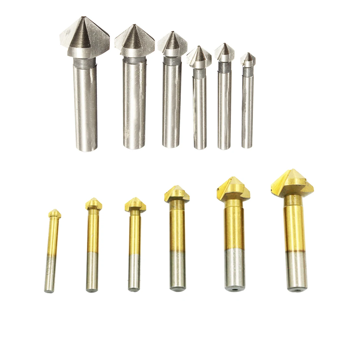 

6pcs 3 Flute 90 Degree HSS Chamfer Cutter Speed Countersink Drills Titanium Coated Chamfering Drill Bit set Mill Tool 6.3-20.5mm