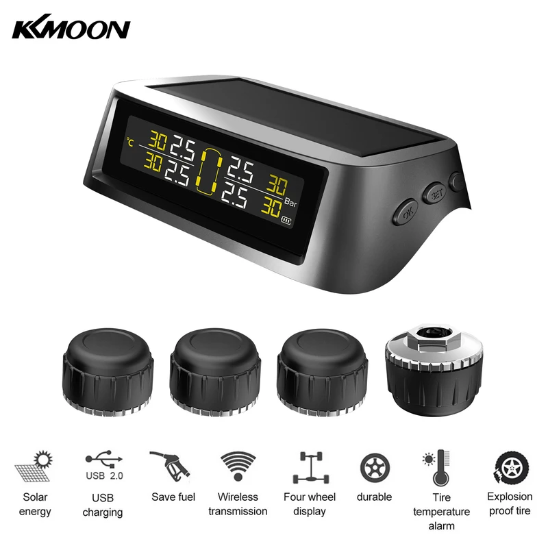 Автомобильный TPMS датчик давления в шинах Система мониторинга Беспроводная и usb зарядка система обнаружения давления в шинах с 4 внешними датчиками s