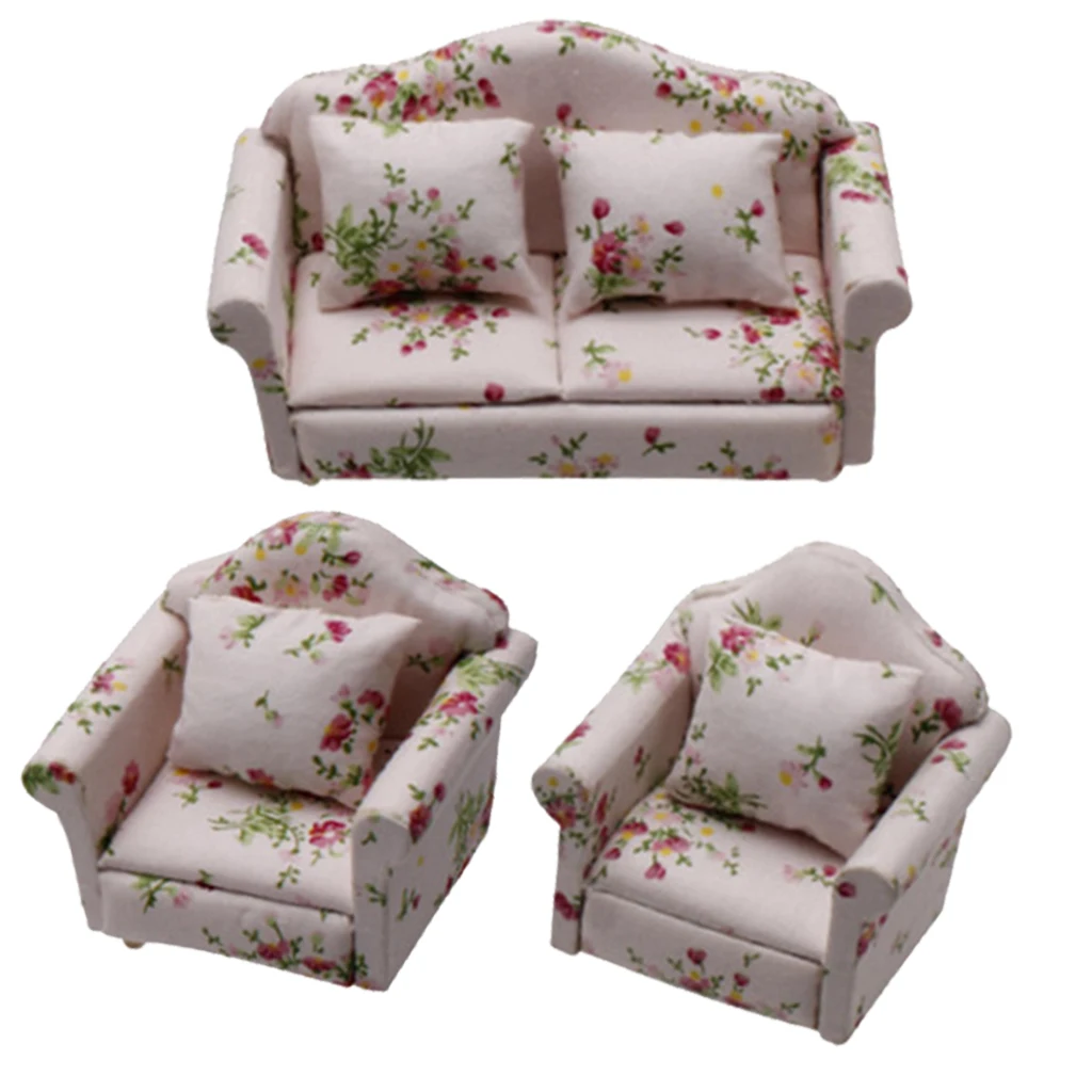 1/12 Mini Sofa Love Seat Dollhouse Miniatures Furniture Decor DIY Accs