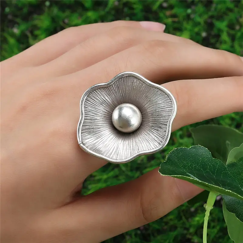V.YA Vintage Jewelry S925 Sterling Silver Flower Ring For Women Adjustable Size Thai Silver Party Jewelry