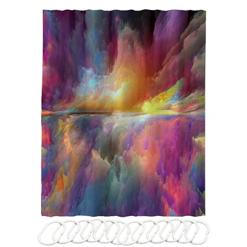 

For Bathroom Shower Curtain Toilet Colorful Foldable Home Decor Polyester With Hooks Wear Resistant Digital Printed Hotel Soft