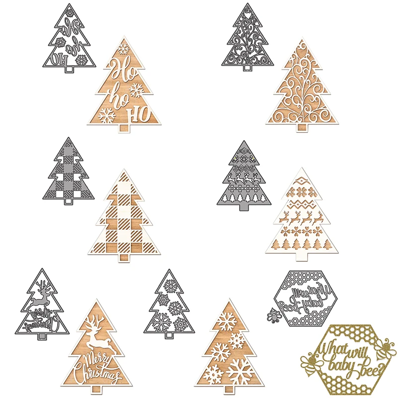 

Various Christmas Trees Metal Cutting Dies Elk Ho Ho Ho Snowflake Die Cut Honeycomb Embossing Dies DIY Scrapbooking 2021
