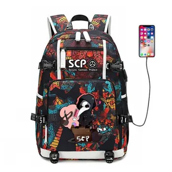 

SCP Secure Contain Protect Backpack USB Port Rucksack Bag Snake Pattern Teenager Student School Bags travel Shoulder Laptop Bag