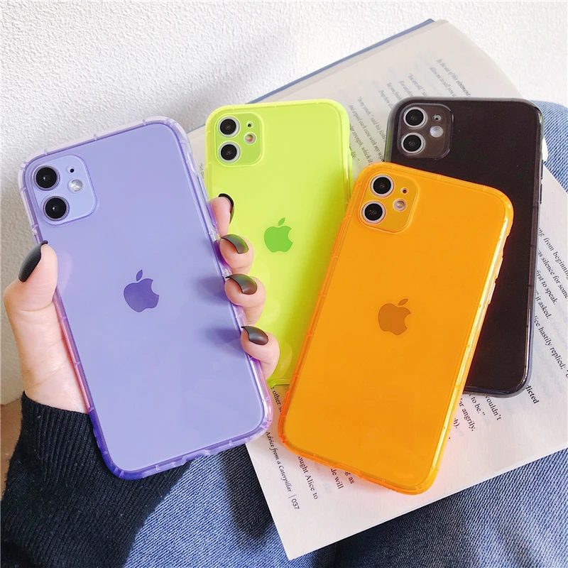 SUYACS флуоресцентный цветной чехол для телефона iPhone 12 Mini 11 Pro Max XS XR X 7 8 Plus прозрачный