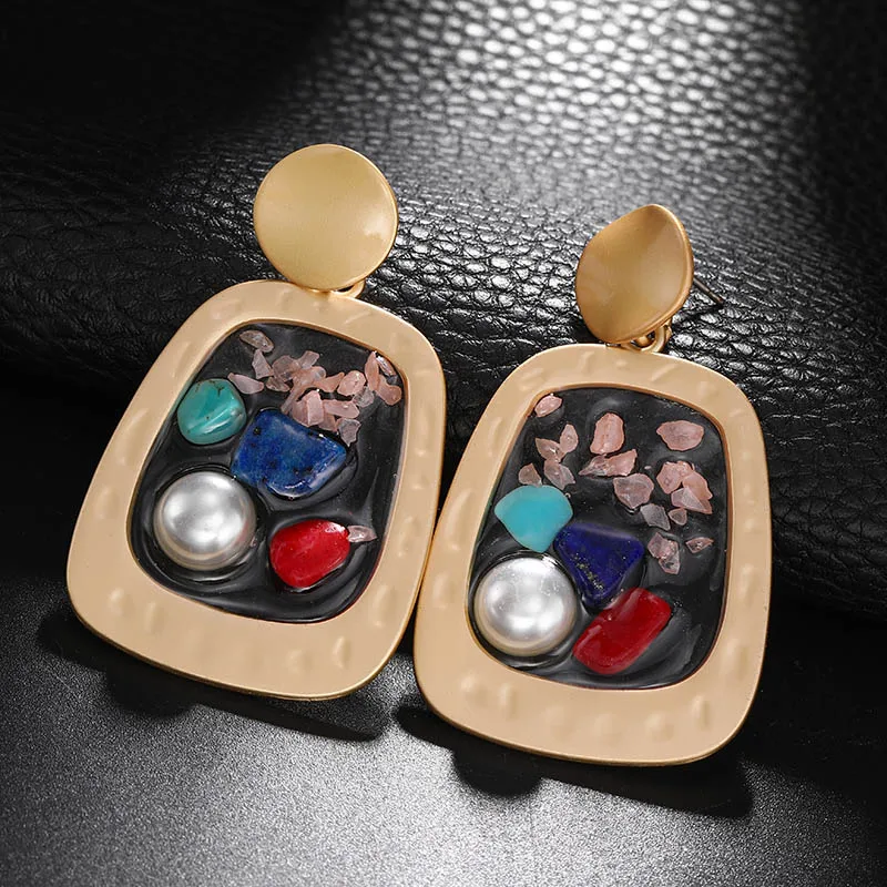 

Unique Design Gold Irregular Geometric Crystal Korean Earrings Classical Statement Jewelry 2019 Pearl Brincos Resin Earrings