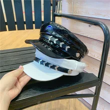 01909-yuchun856449545 модная металлическая стрела Британский Стиль искусственная кожа твердая уличная шляпа козырек для мужчин и женщин бейсбольная шляпа