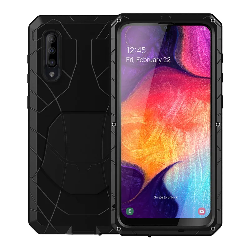 For Samsung Galaxy A30s A50 A51 Phone Case Hard Aluminum Metal Tempered Glass Screen Protector Heavy