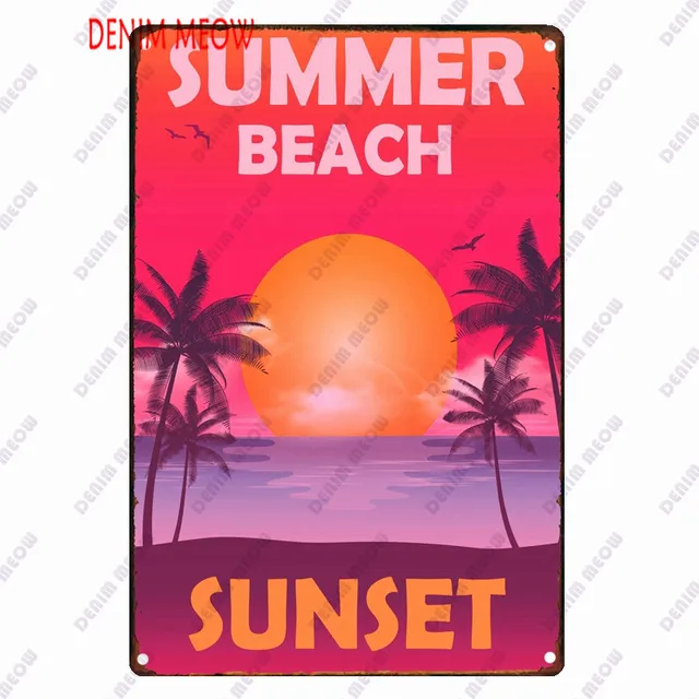 Beach Metal Sign Tin Vintage Summer Beach Plates Relax Metal Wall Sign Pool Tiki Bar Pub Seaside Ocean Happy Place Decoor WY161 18