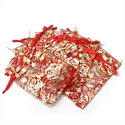 100 шт 7x9 см Роза органза Drawstring Подарочные чехлы-мешочки для ювелирных изделий Свадебная Рождественская вечеринка подарки сумки