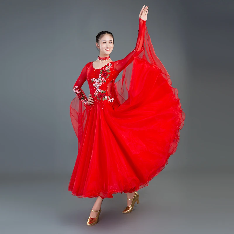 Big Swing Green Ballroom Dance Competition Dress With Rhinestones Waltz Dress Social Sance Rumba Dance Costumes Ball Gown