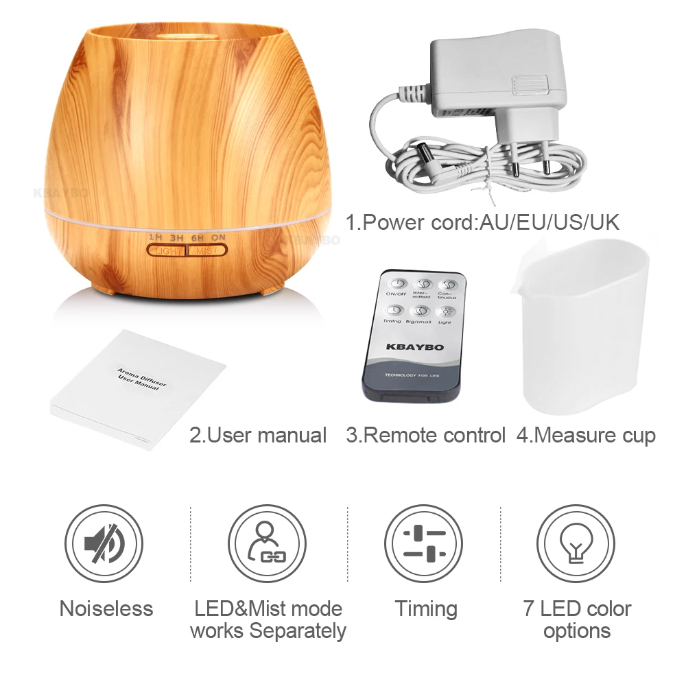 550ml Aroma Essential Oil Diffuser Ultrasonic Air Humidifier with Wood Grain electric LED Lights aroma diffuser for home