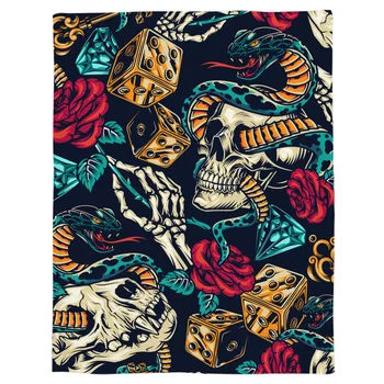 

Skull Rose Flower Snake Throw Blanket Portable Flannel Blanket Hotel/Sofa/Office/Plane Travel Blankets for Beds