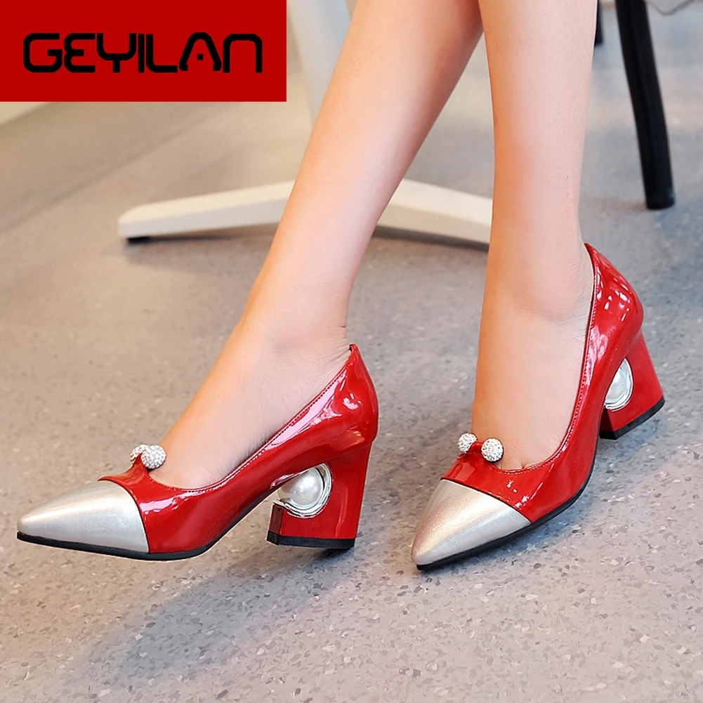 

KARINLUNA PLUS Size 48 Fashion Pointed Toe Shoes Woman More Colors Slip On Chunky High Heel Office PLUS Pumps Women Shoes