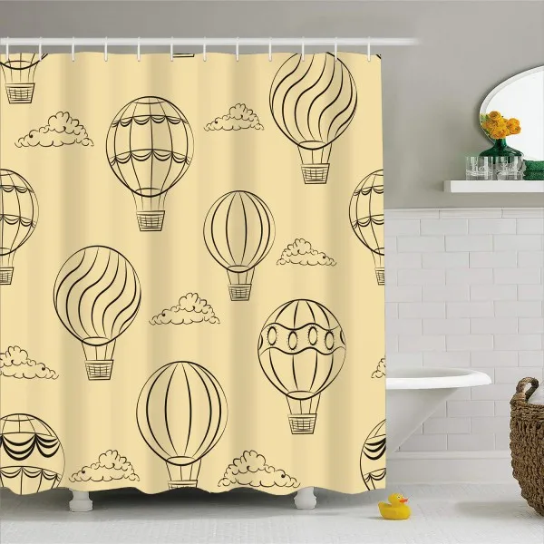 3D Print Durable Waterproof Polyester Shower Curtain with Hooks 1 Piece Hot Air Balloon Bath Curtain Bathroom Decor - Color: color-3