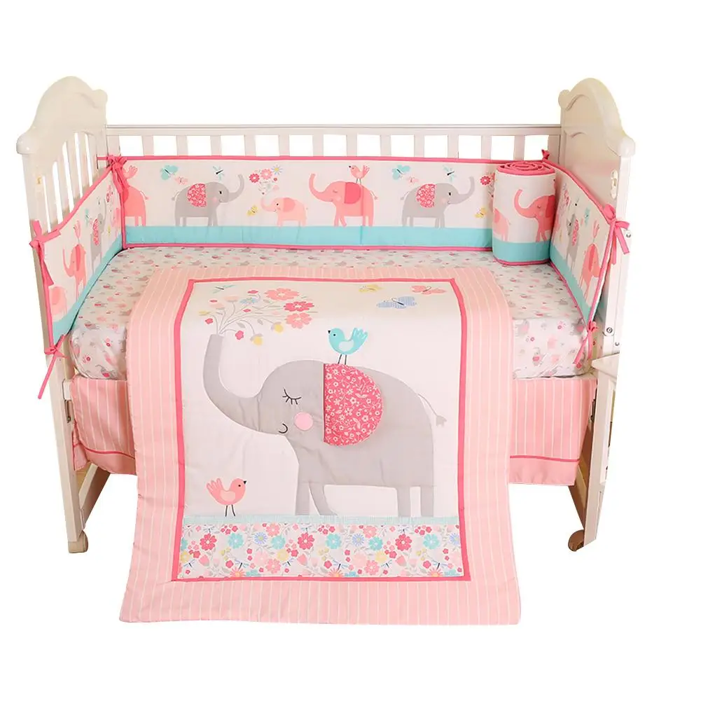 

Baby Bedding Four Piece Pink Embroidered Children's Comfortable Bumper Pad Fitted Sheet Bed Spread