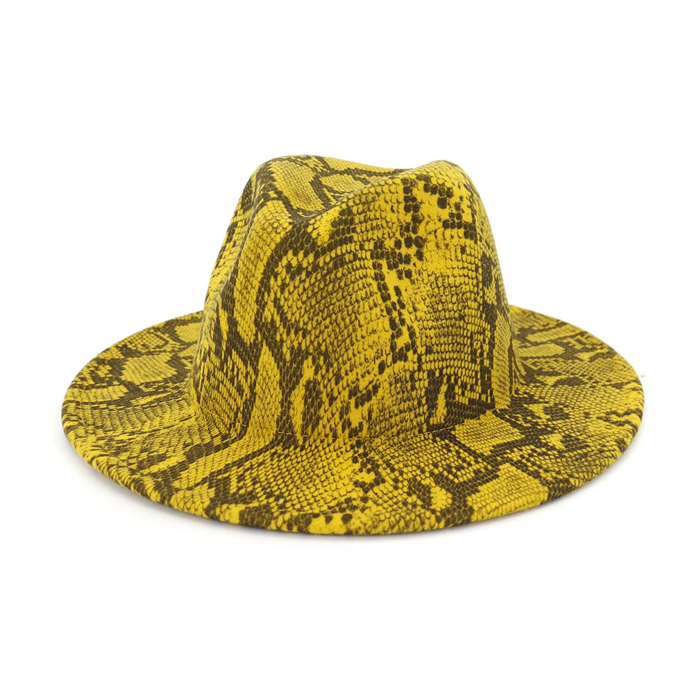 QIUBOSS Autumn Winter Snake Pattern Jazz Fedora Hats Wool Felt Cap Wide Brim Chapeu Panama Party Formal Hat for Men Women