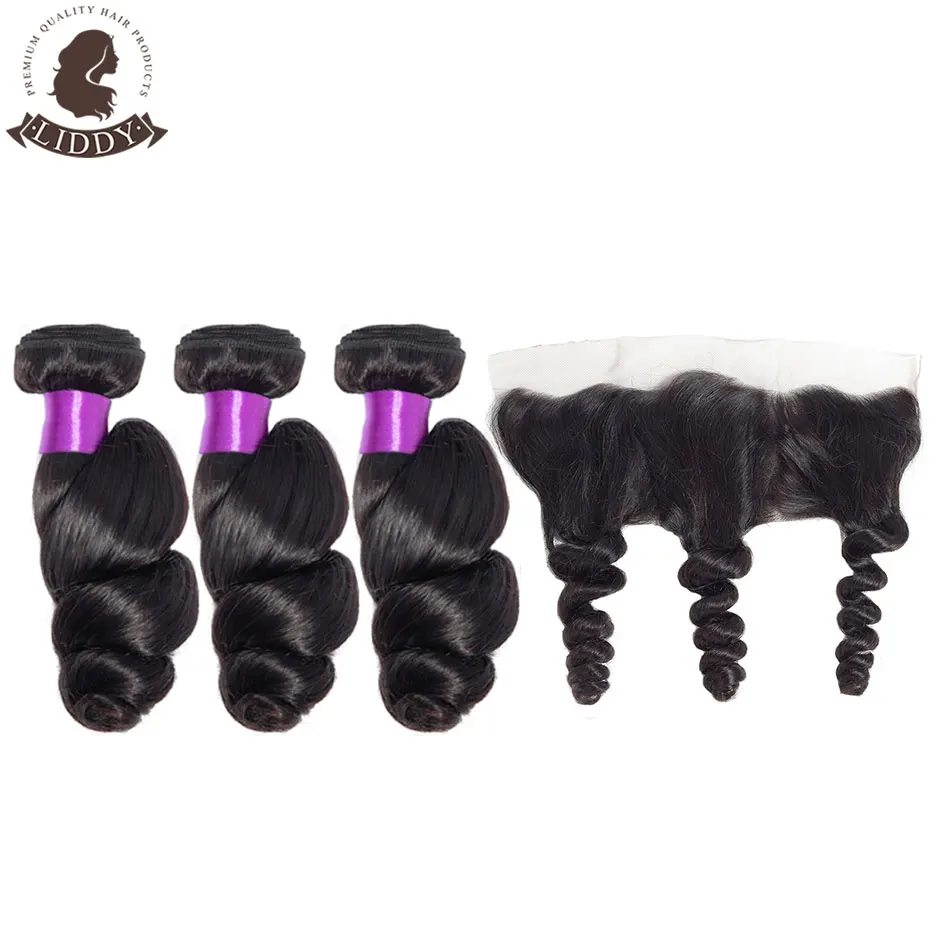 

Liddy Loose Wave Bundles With Frontal Peruvian 3 Bundles Human Hair With Lace Frontal 13x4 Free Part Non Remy Hair