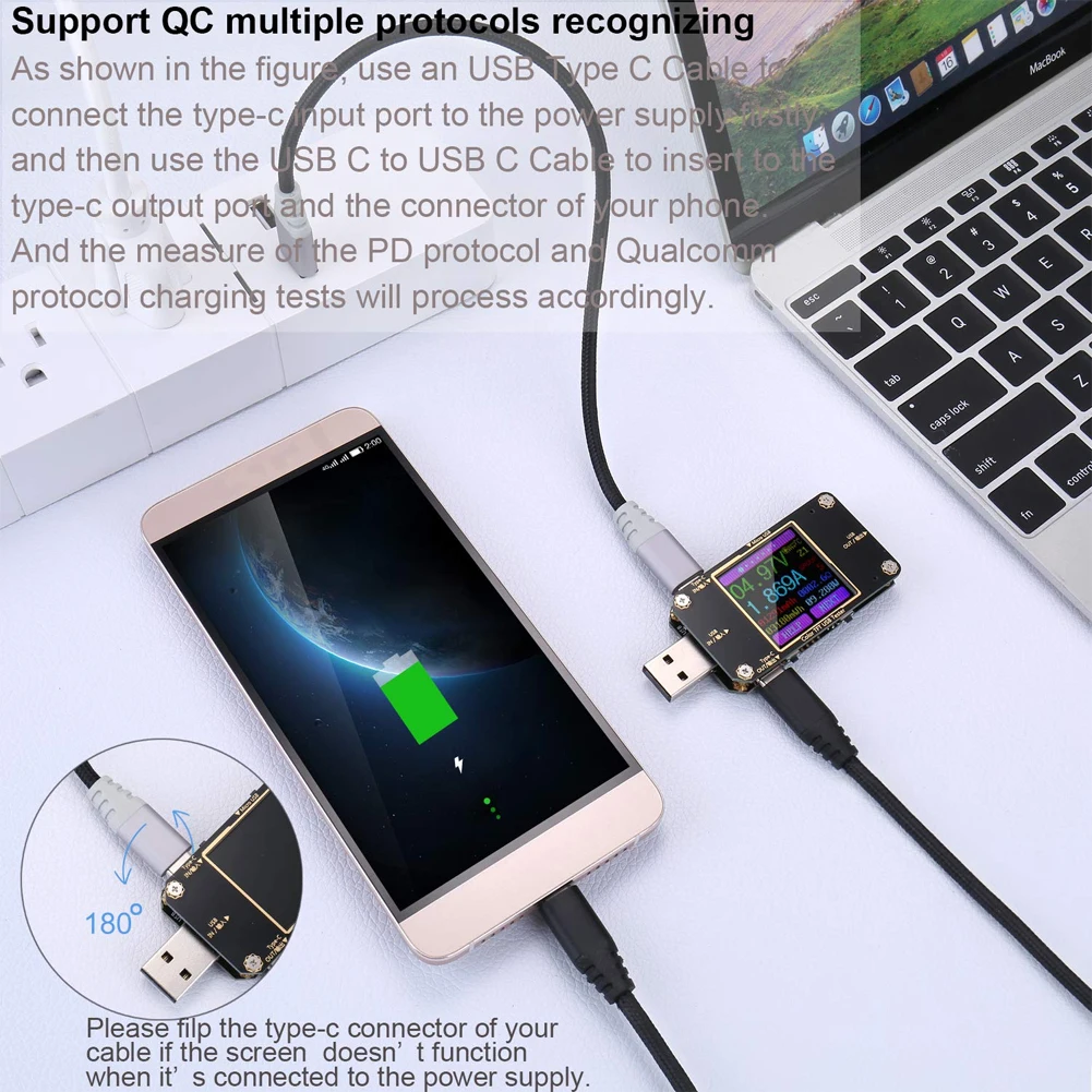 USB 360 градусов вращающийся индикатор напряжения и тока зарядное устройство с Bluetooth измеритель мощности многофункциональный вольтметр тестер type-C
