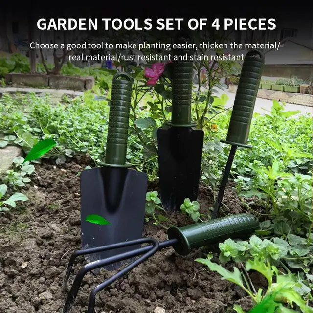 4 db Kerti Szerszámkészlet Virág Ültetés Kombinált Lapáttalkészlet Szerszámkészletek Mini Kertészeti Növényi Szerszámok Lapát Rake Ásó - Image 3