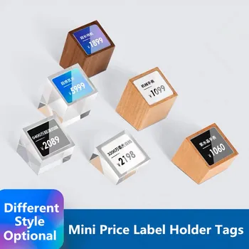 

High End Hotel Buffet Desk Wine Mimi Acrylic Price Label Tag Ticket Display Rack Stand Advertising Wood Sign Price Paper Holder