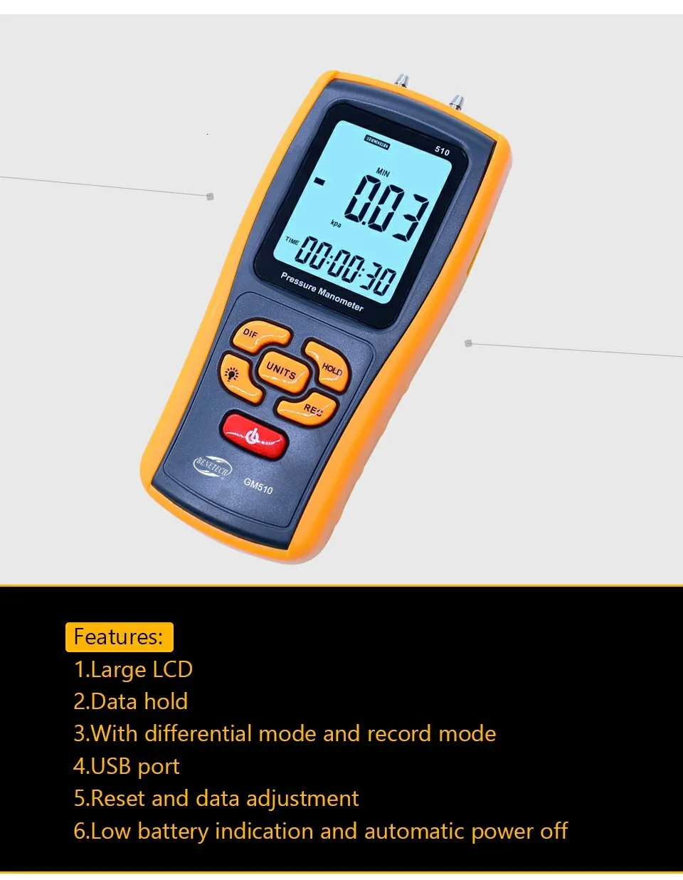 GM510 USB Manometro ЖК-дисплей цифровой манометр тестер давления электронный маномет с коробкой для переноски