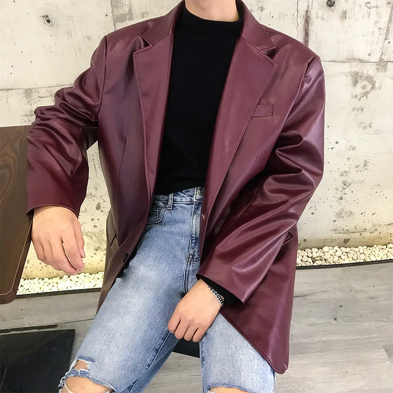 

2019 New Autumn And Winter Korean Version Of The Loose Personality Solid Color Up Leather Thick Men's Casual Small Suit
