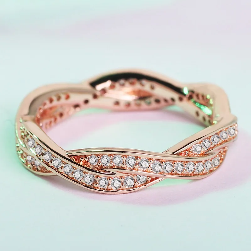 Entrelaça высококлассные zircão emeralded rosa para a senhora da moda Фила двойное Анель де noivado casamento como