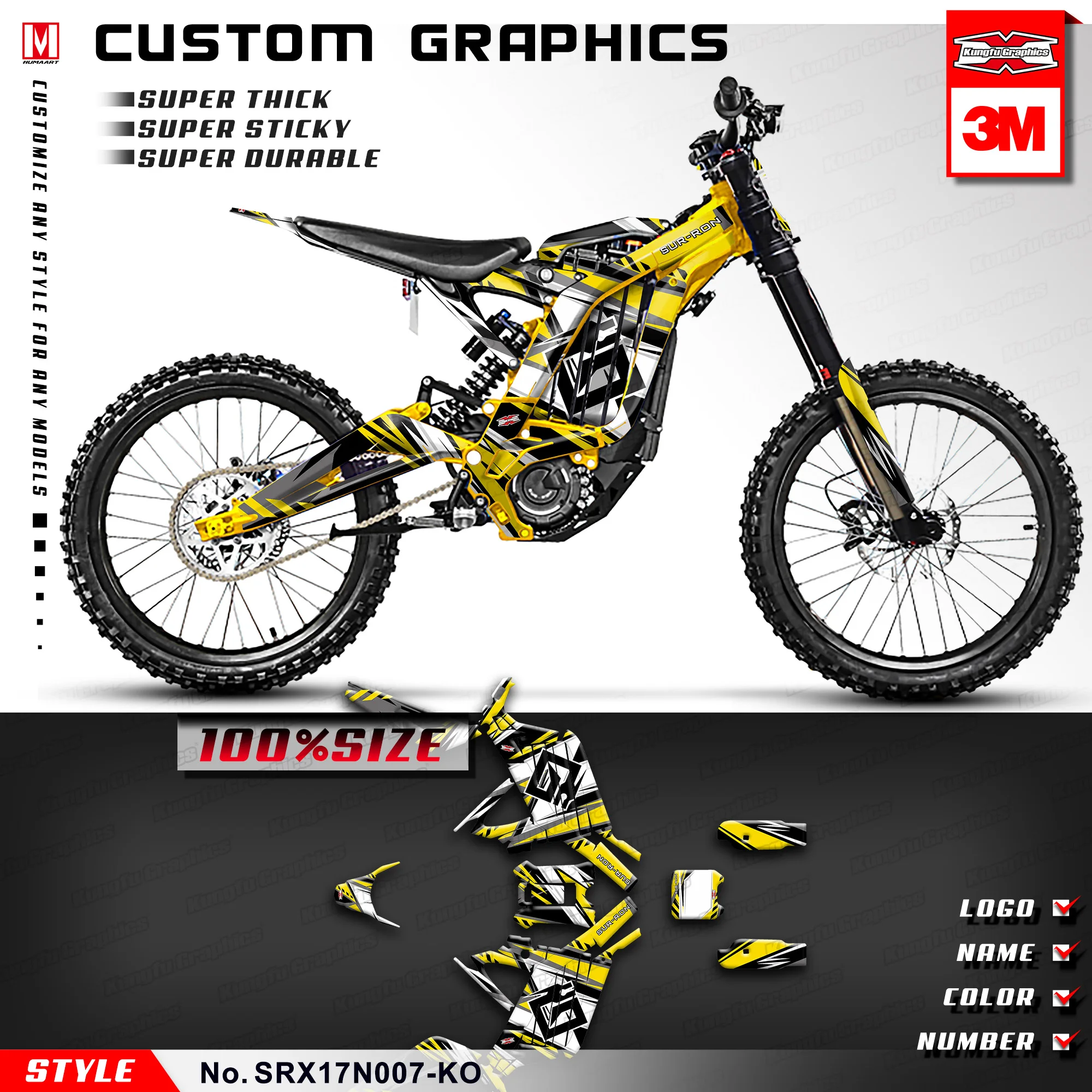 KUNGFU GRAPHICS Waterproof Stickers Motorcycle Decals for Sur-Ron Light Bee X/S Electric Bike (Style no. SRX17N007-KO) | Автомобили и
