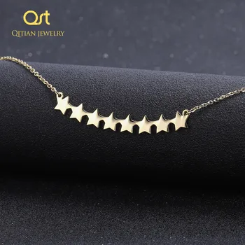 

QITIAN Fashion Women Jewelry Stainless steel Engraved Name Bar Necklaces Gold Color Star Charm Pendant Necklace Woman Choker