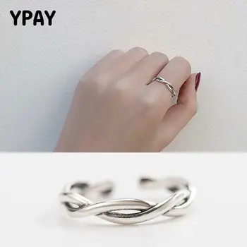 

YPAY Vintage Cross Simple Line Finger Rings Women Solid 925 Sterling Silver Opening Adjustable Ring Bague Fine Jewelry YMR115