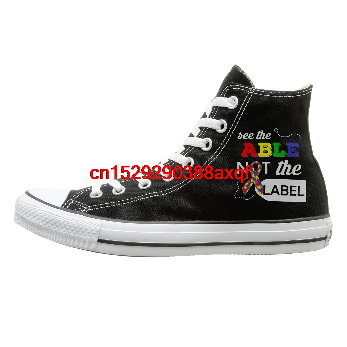 

Unisex Casual High Top Lace Up Canvas Shoe,See The Able Not The Label Autism Awareness Canvas Sneaker for Men Women