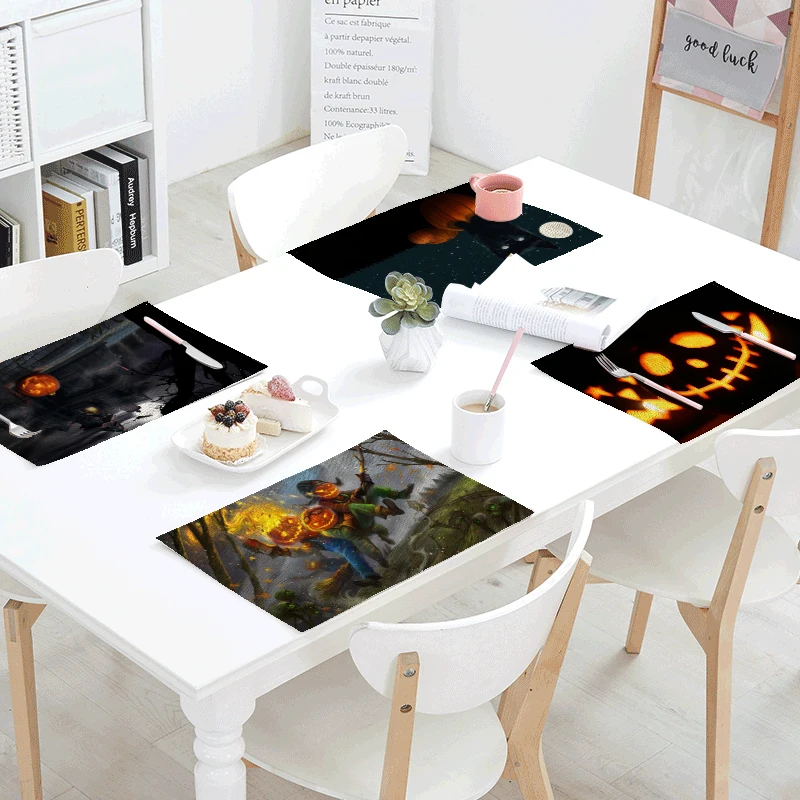 Happy Fall Halloween Pumpkin Kitchen Table Cloth Napkin Moon Black Cat Castle Dragon Linen Christmas Reusable Tea Towel | Дом и сад