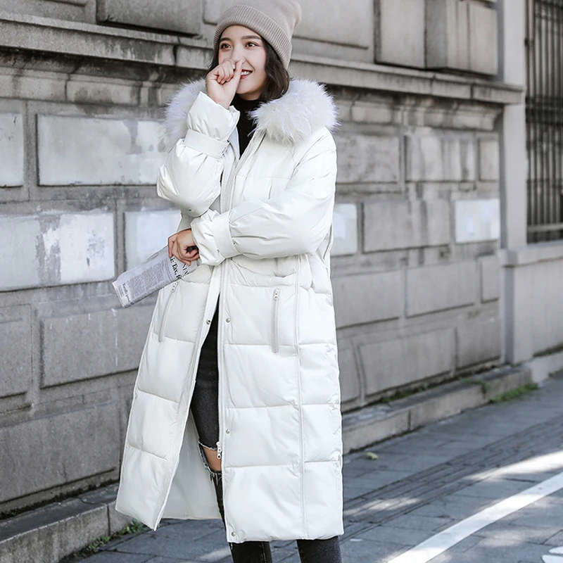 

2020 New Korean Fashion Down Jacket Long Style Winter Version Loose Knee Thick Plaid Large-Collar Student Cotton Thicken Jacket