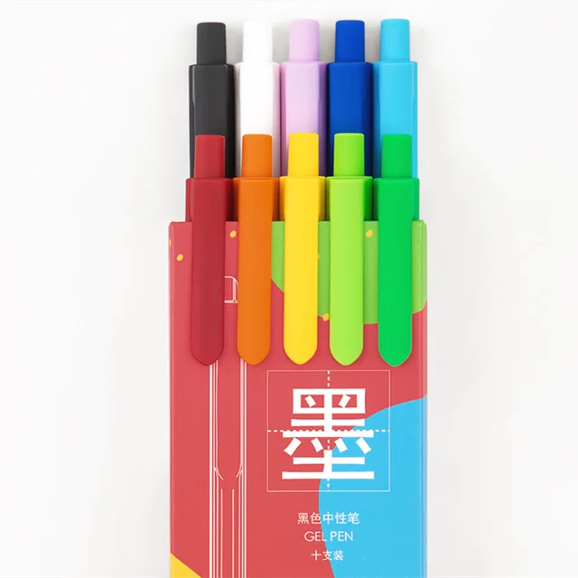 10 pcs / box Xiaomi Mijia Kinbor gel pen with 0.5mm black refill neutral pen Colorful colors smooth writing For Office School - Цвет: Colorful