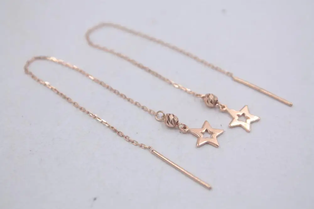 

Solid 18K Rose Gold Dangle Earrings Best Gift Perfect Star & O Chain Earrings Line 105mmL 1.32g Fine Jewelry