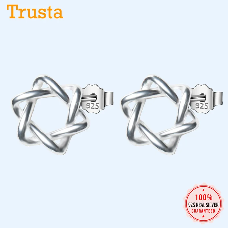 Trusta новые 925 пробы серебряные женские ювелирные изделия Модные крошечные 7 мм гексаграмма серьги гвоздики для девочек ребенок леди подарок DS102
