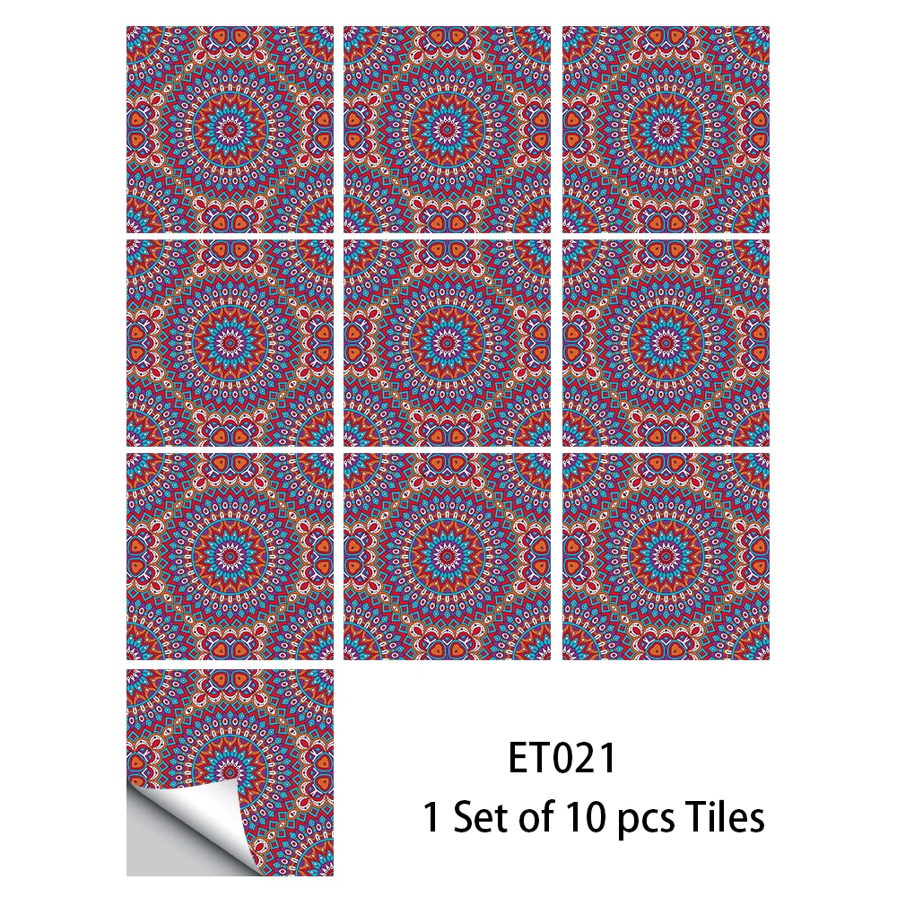 thumbnail image 1 of Pegatinas de azulejos de mandala coloridos de 10/15 cm para pared de cocina y baño, despegables y adhesivas, resistentes al agua, con superficie brillante, papel tapiz artístico, 1 of 5