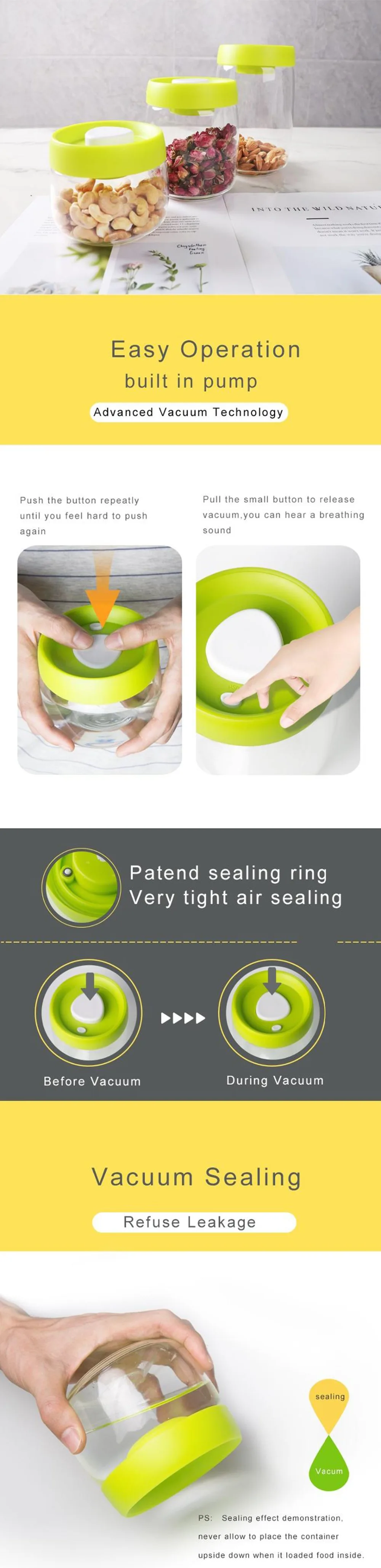 Vacuum Food Container One-button Inner Pump Airtight Plastic Storage Jars Coffee Container Set  Lunch Box Kitchen Accessories